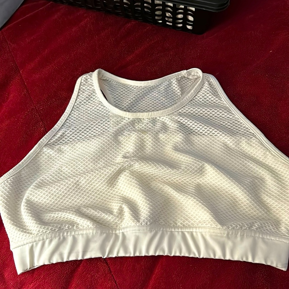 Sheer mesh top sport bra.